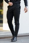 Μαύρο ανδρικό slim fit chino παντελόνι με πιέτες / 7005B