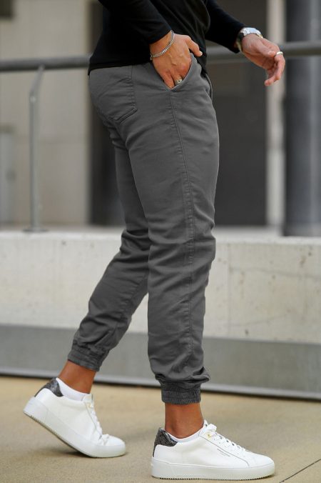Γκρι ανδρικό χειμερινό jogger παντελόνι με μαλακό ύφασμα / 2065G