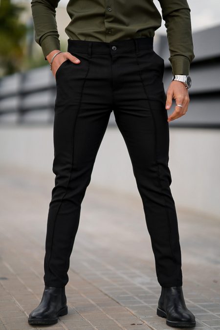 Μαύρο ανδρικό slim fit chino παντελόνι με κάθετη γραμμή / 7020B