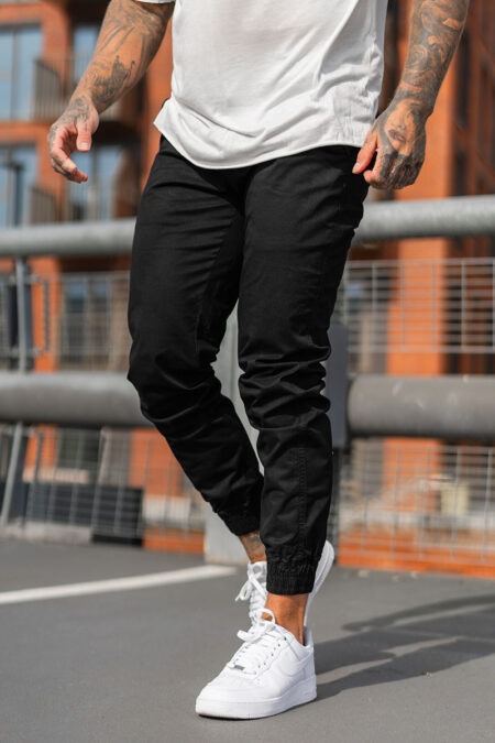 Μαύρο ανδρικό jogger παντελόνι με σχέδιο / 2045B