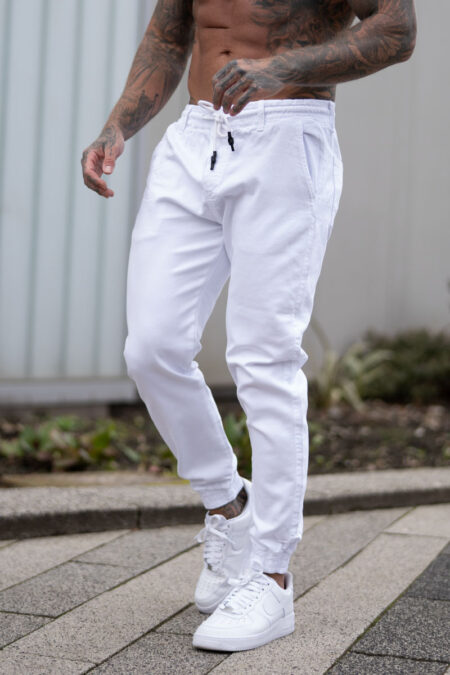 Λευκό ανδρικό καλοκαιρινό jogger παντελόνι με μαλακό ύφασμα / 2200W